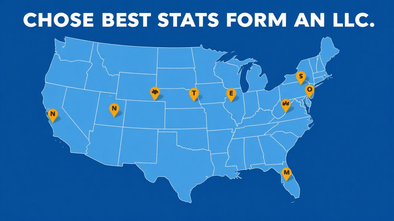 USA map highlighting the best states to form an LLC