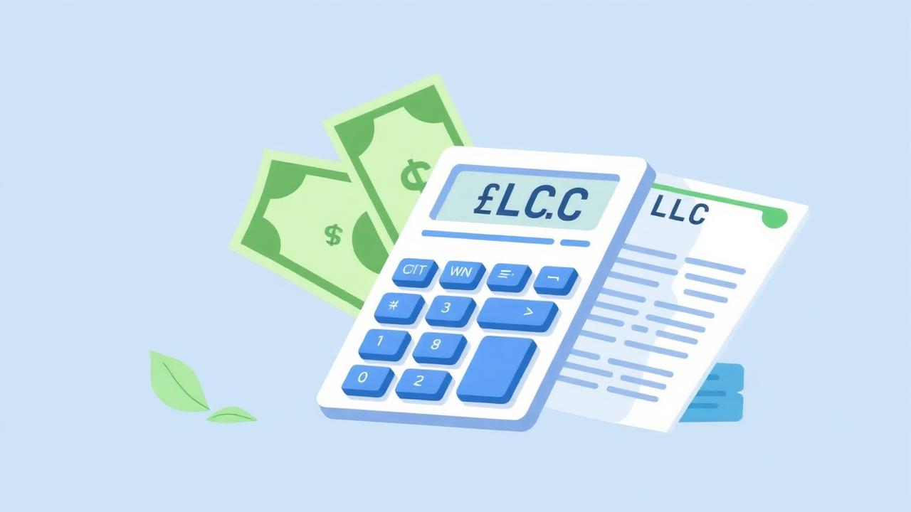 Calculator and dollar bills representing LLC formation cost